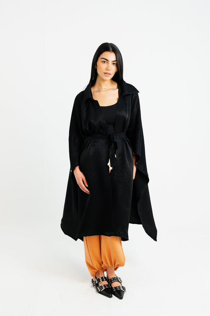 Shimmery Ribbed Kimono - Black
