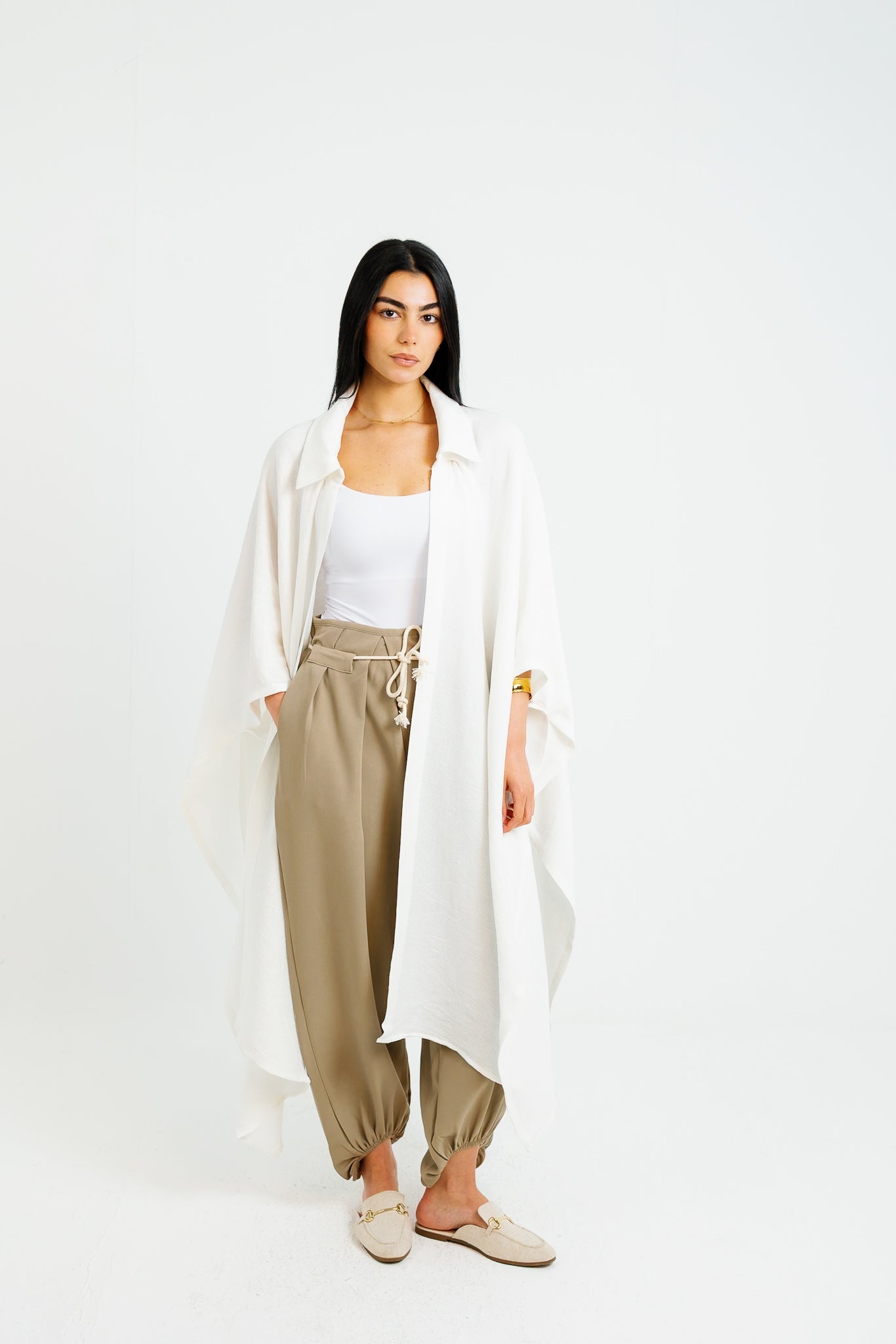 Shimmery Ribbed Kimono - White