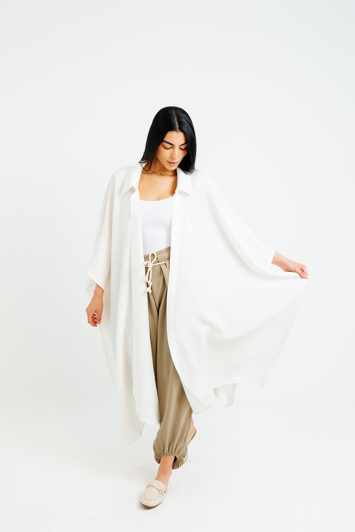 Shimmery Ribbed Kimono - White