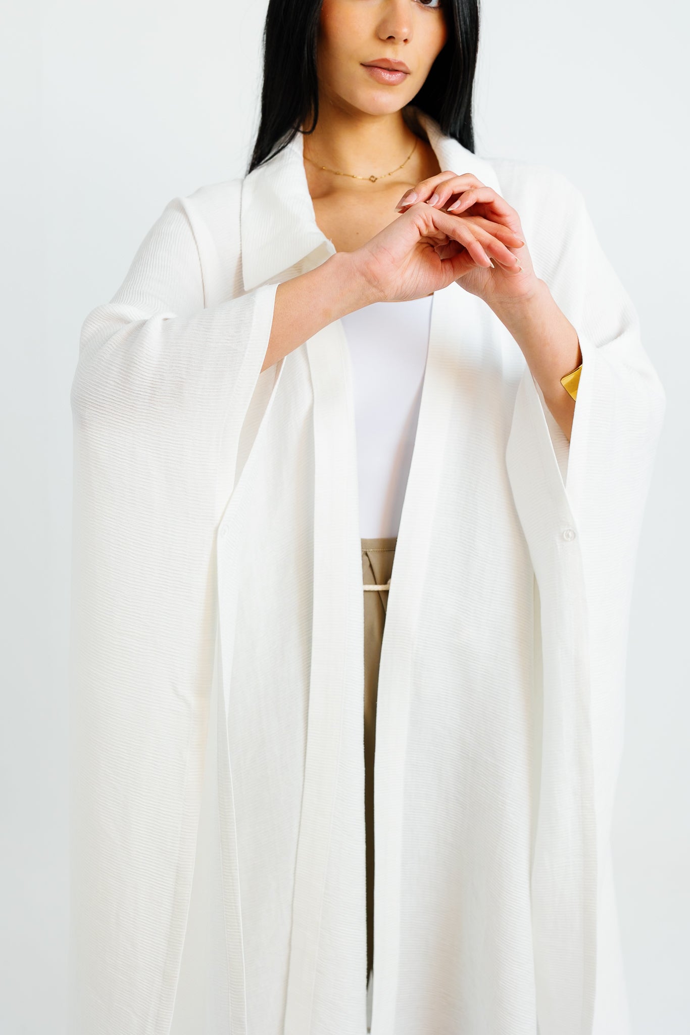 Shimmery Ribbed Kimono - White