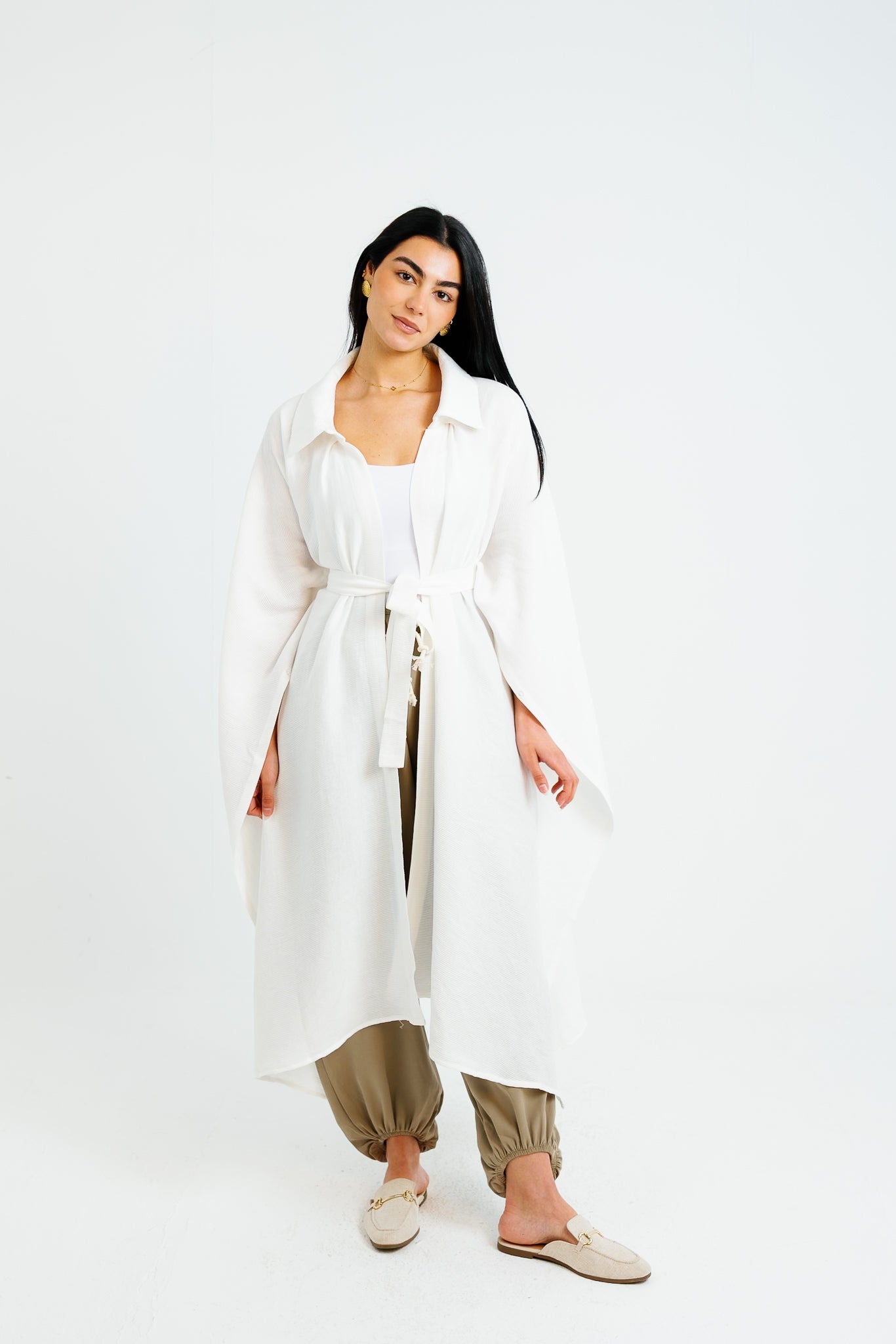 Shimmery Ribbed Kimono - White