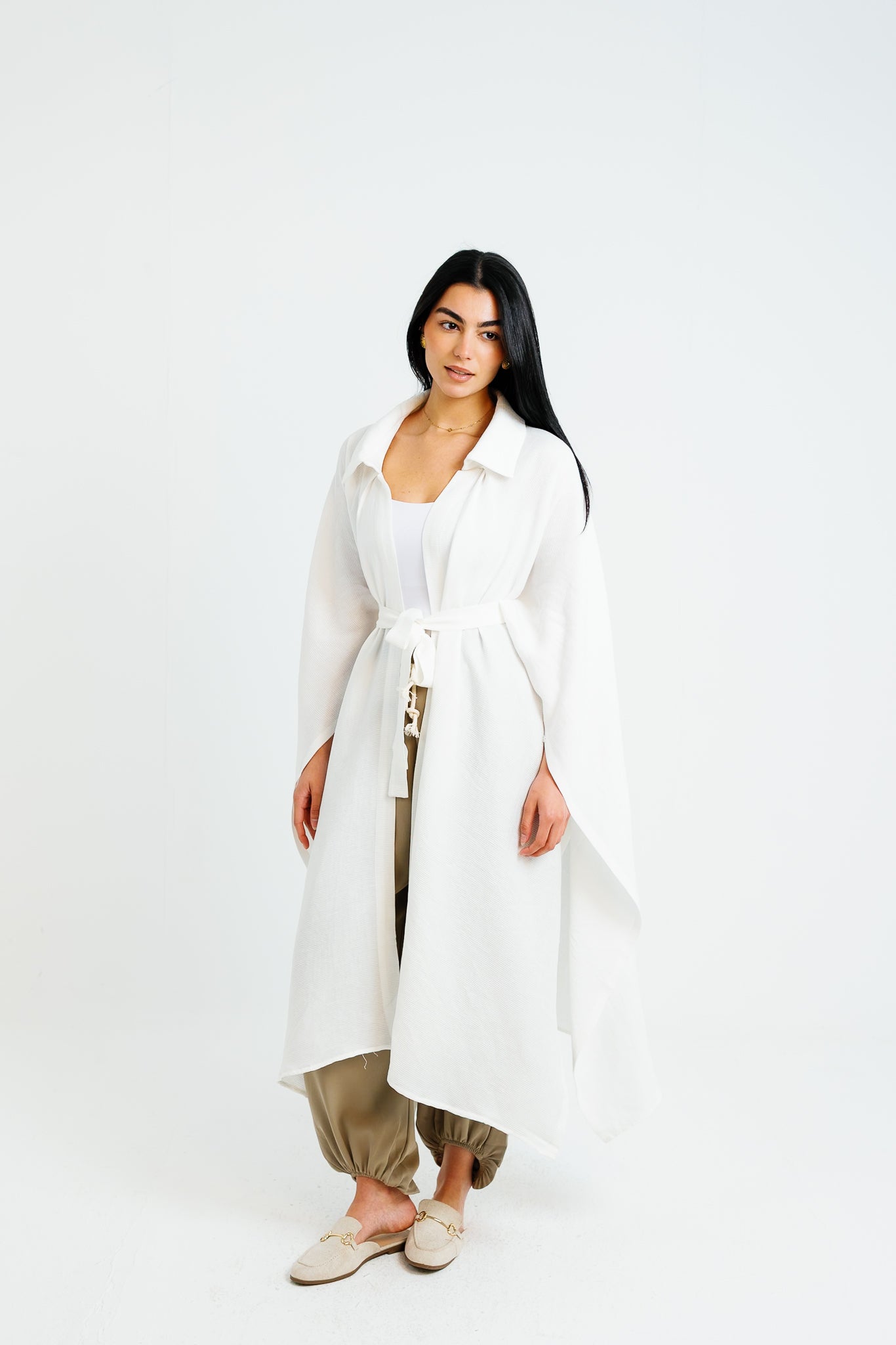 Shimmery Ribbed Kimono - White