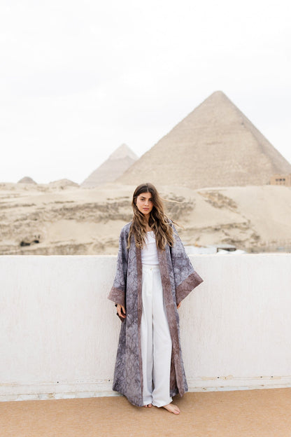 Thuraya Kaftan - Washed GreyXCamel