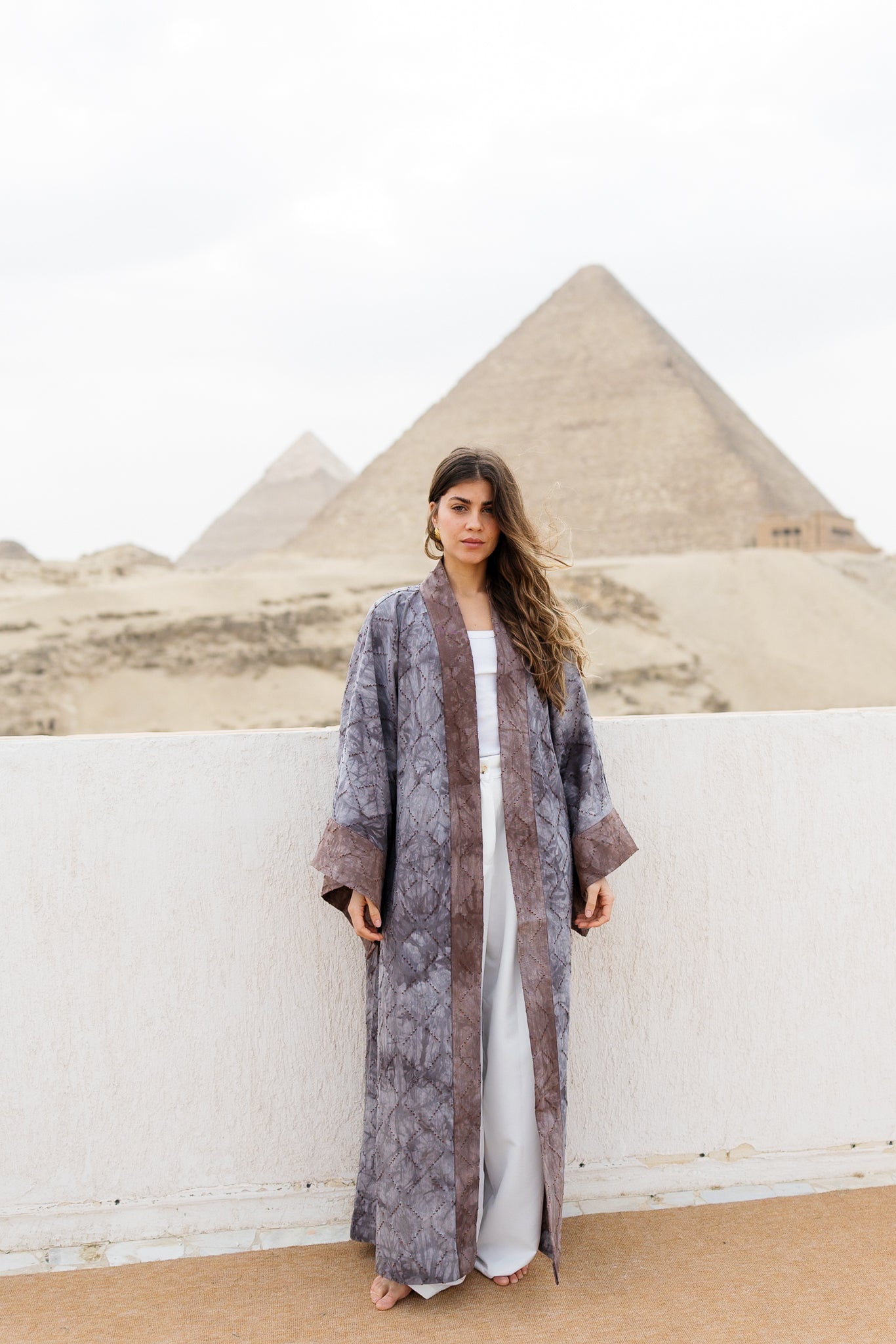 Thuraya Kaftan - Washed GreyXCamel