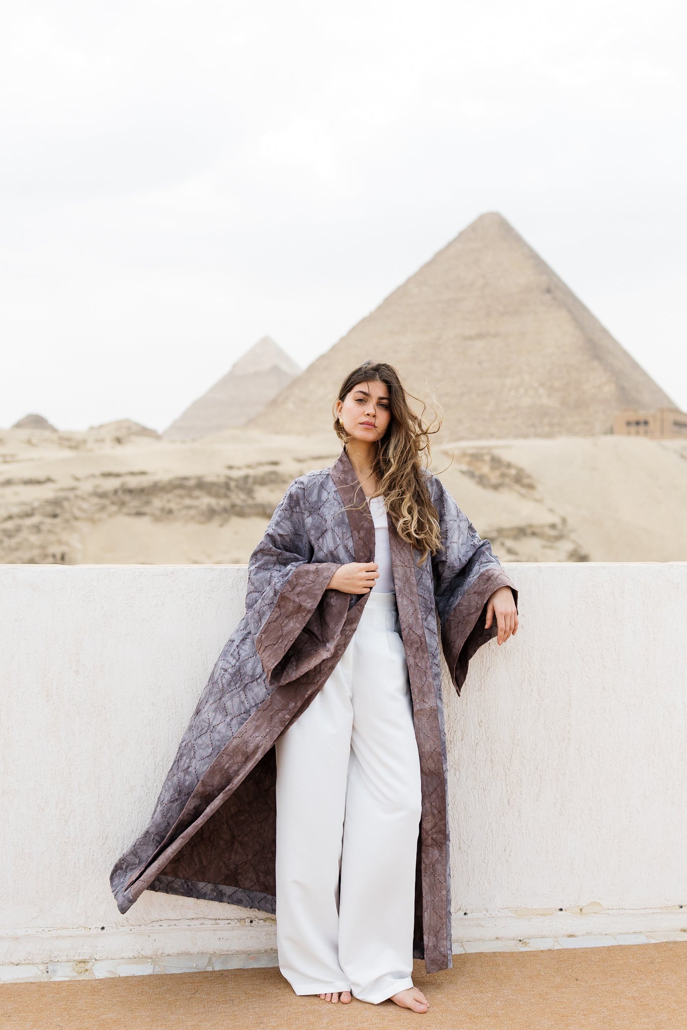 Thuraya Kaftan - Washed GreyXCamel