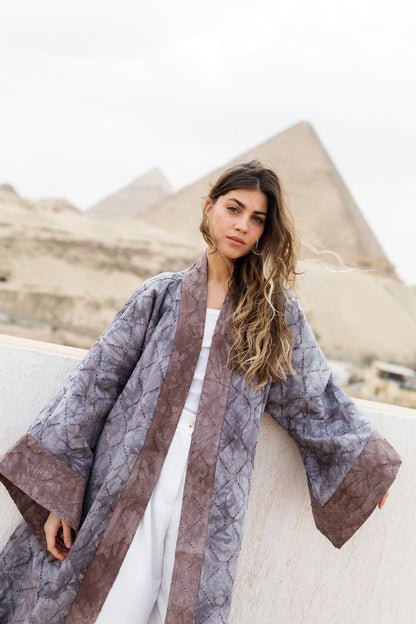 Thuraya Kaftan - Washed GreyXCamel
