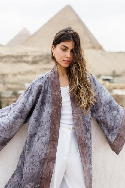Thuraya Kaftan - Washed GreyXCamel