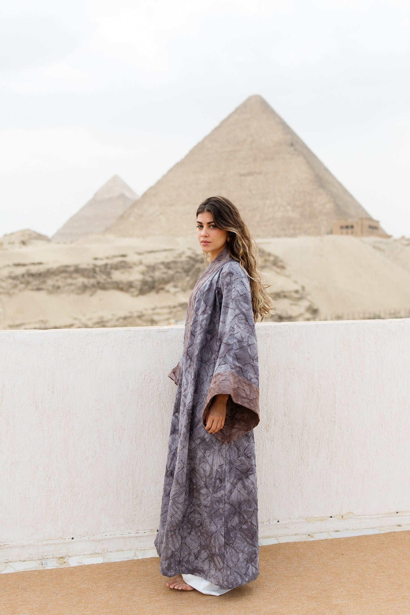 Thuraya Kaftan - Washed GreyXCamel