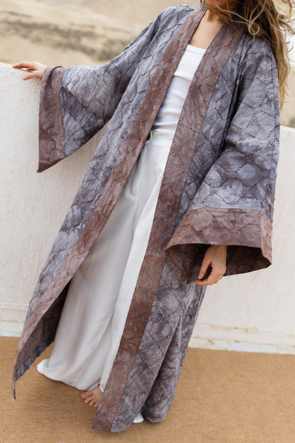 Thuraya Kaftan - Washed GreyXCamel