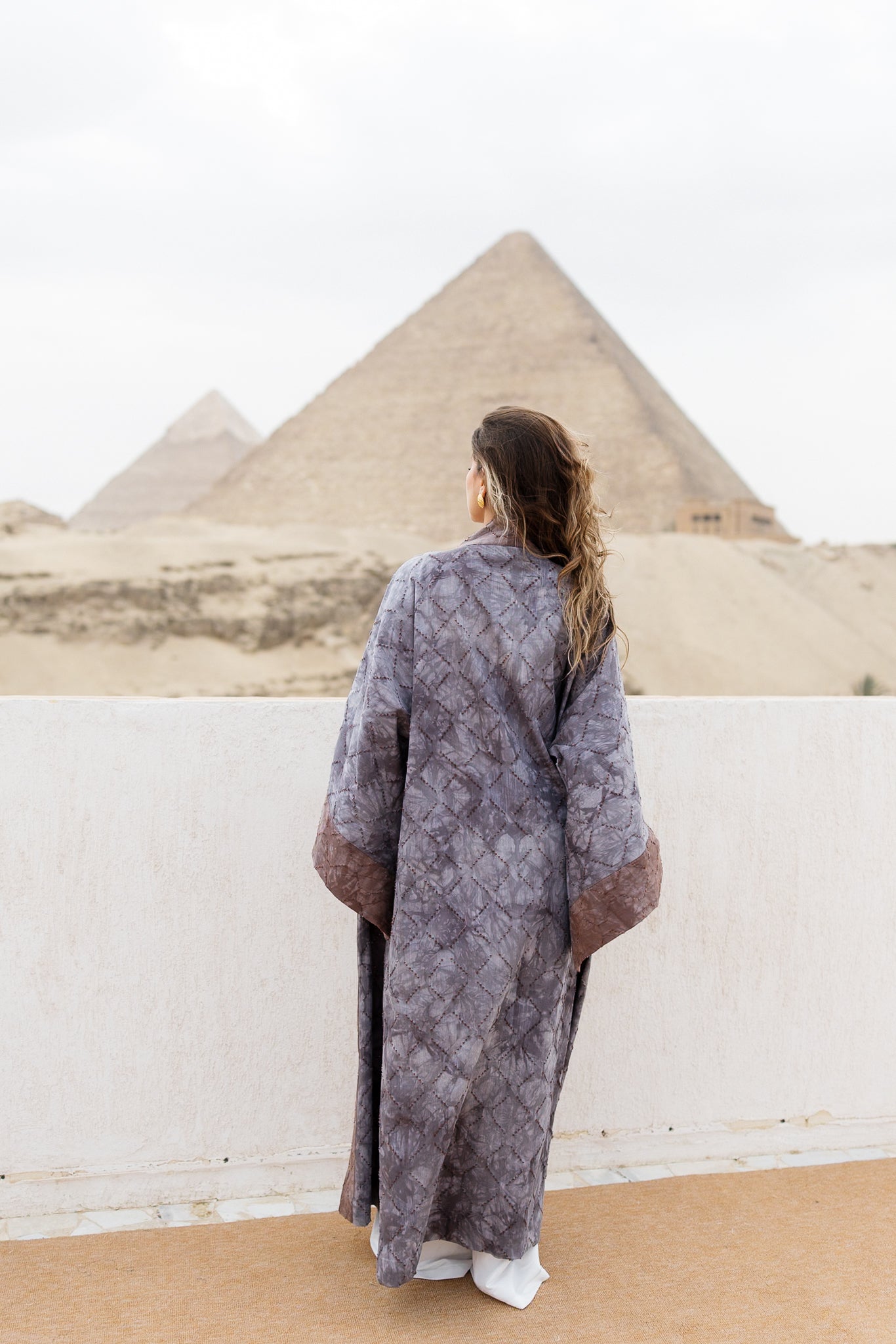 Thuraya Kaftan - Washed GreyXCamel