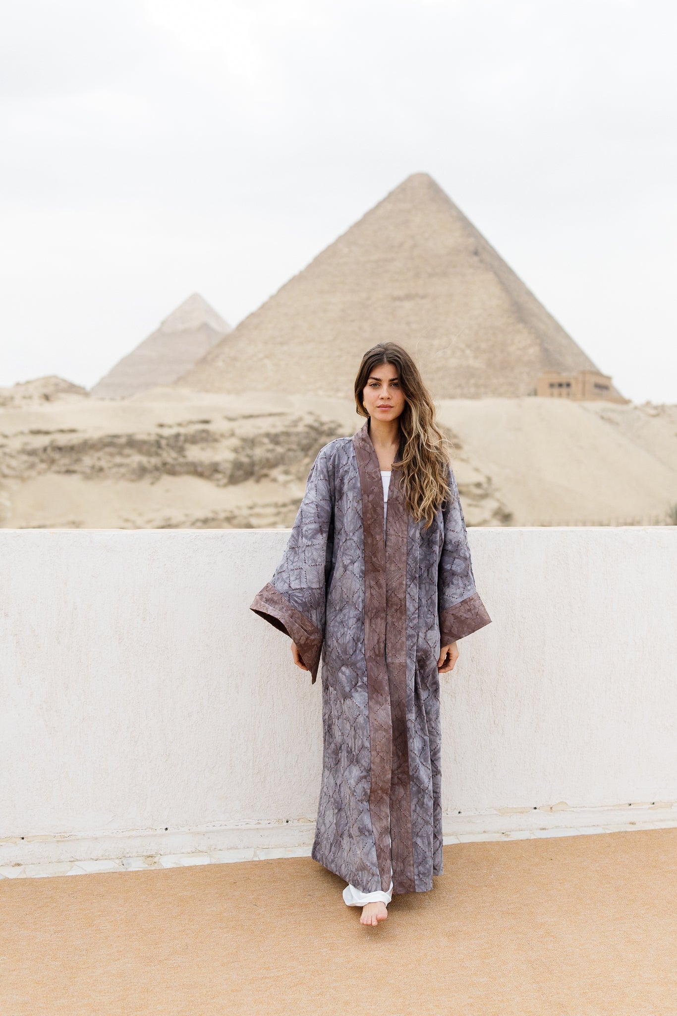 Thuraya Kaftan - Washed GreyXCamel