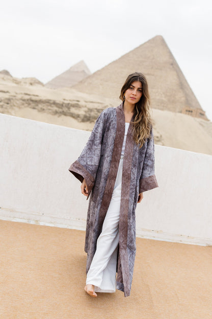 Thuraya Kaftan - Washed GreyXCamel