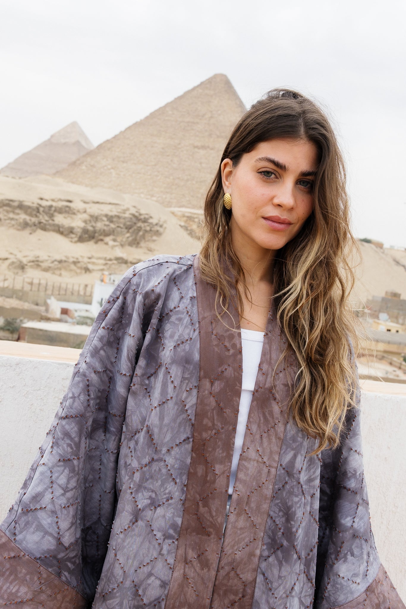 Thuraya Kaftan - Washed GreyXCamel
