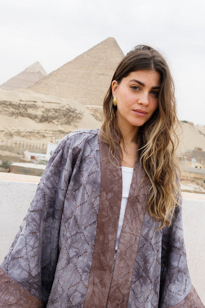 Thuraya Kaftan - Washed GreyXCamel