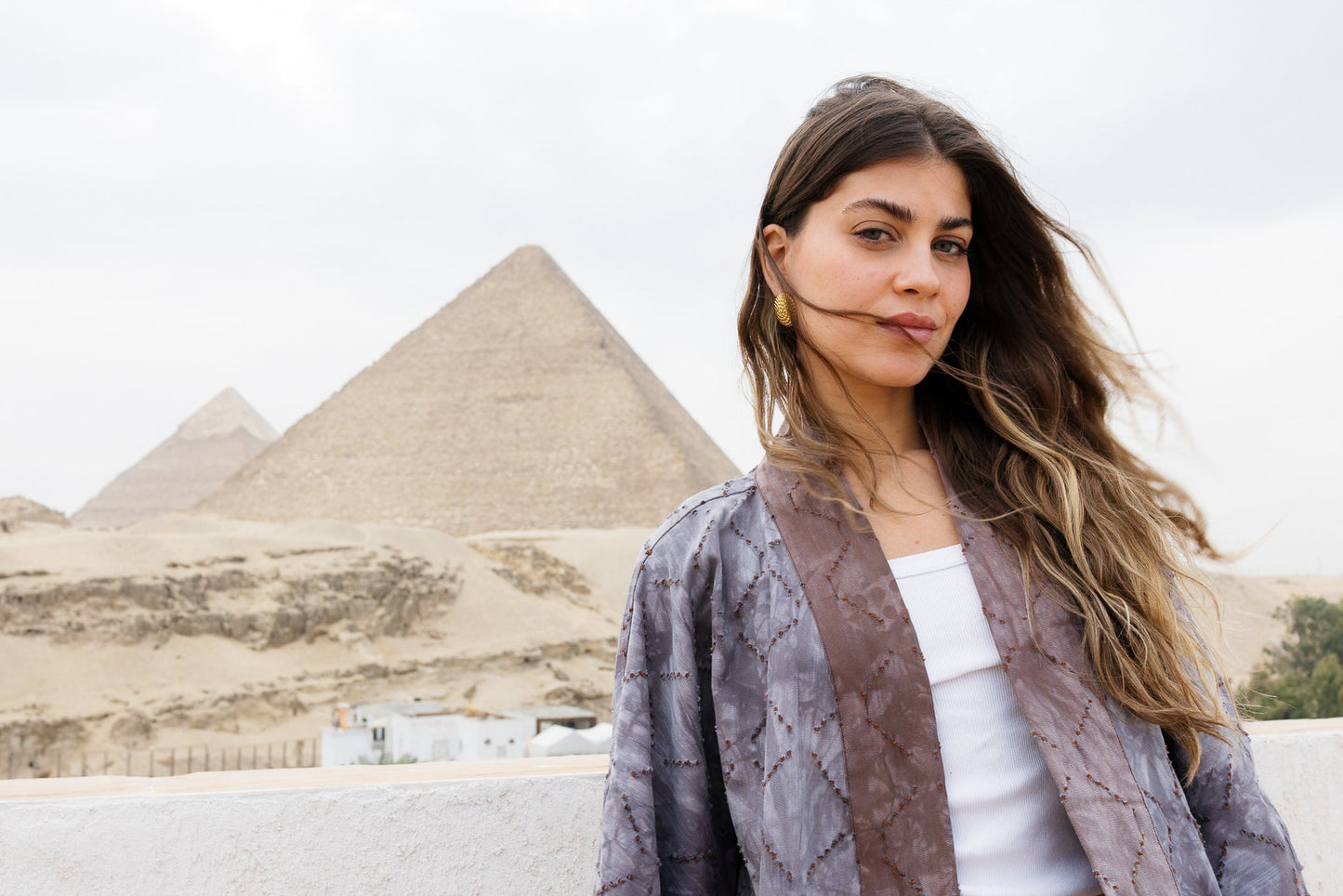 Thuraya Kaftan - Washed GreyXCamel