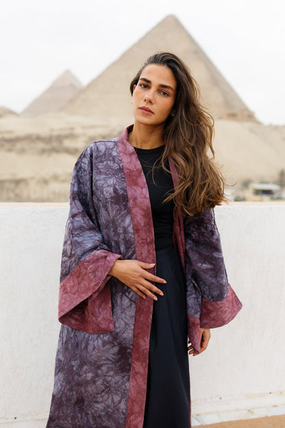 Thuraya Kaftan - Washed DarkNavyXMaroon