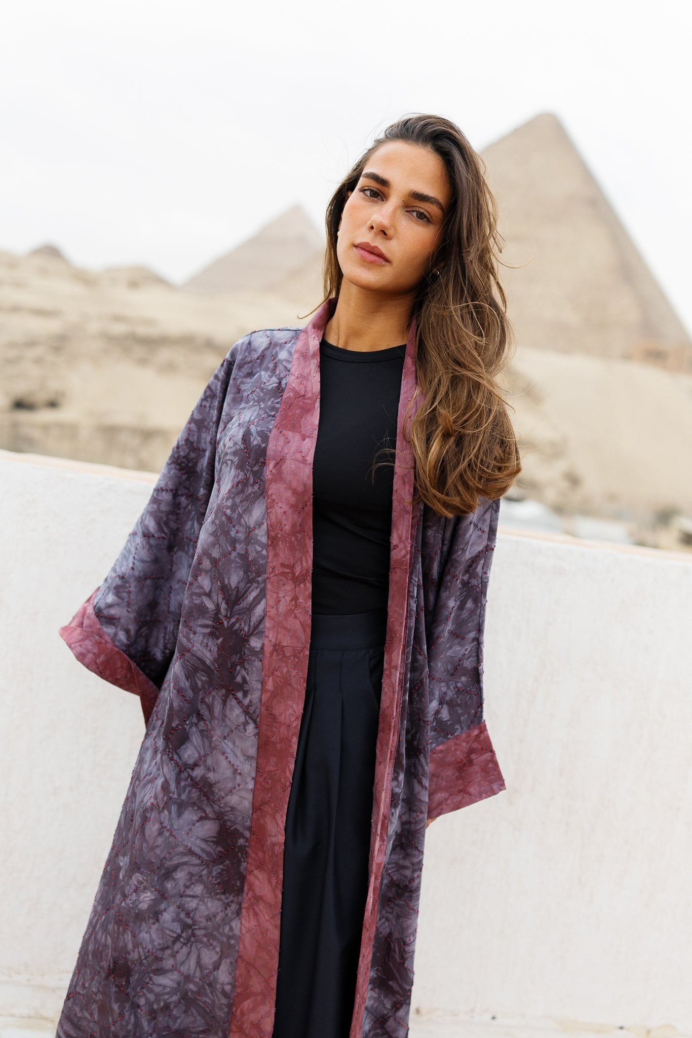 Thuraya Kaftan - Washed DarkNavyXMaroon