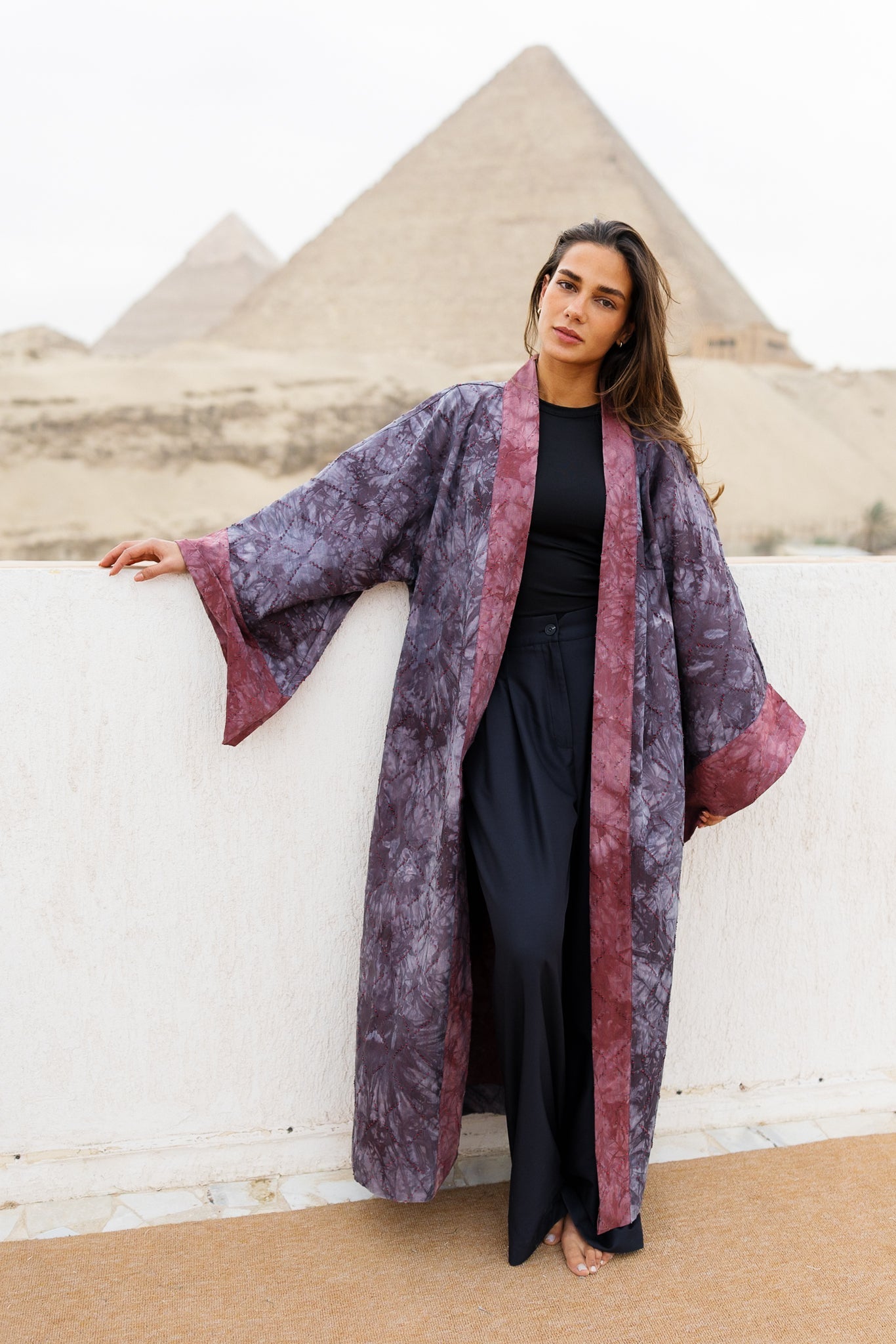 Thuraya Kaftan - Washed DarkNavyXMaroon