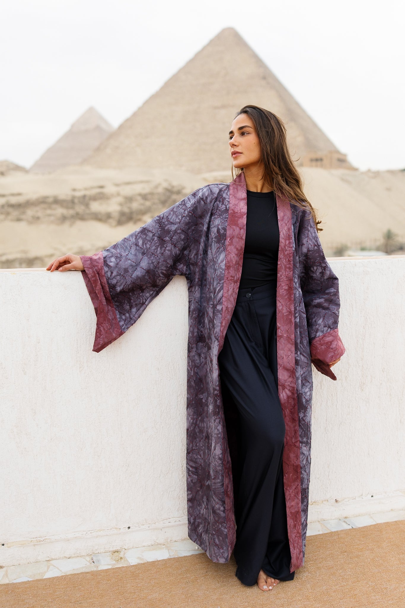 Thuraya Kaftan - Washed DarkNavyXMaroon