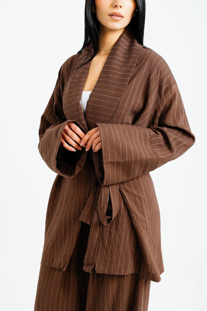 The Pinstripe Wrapped Set - Brown