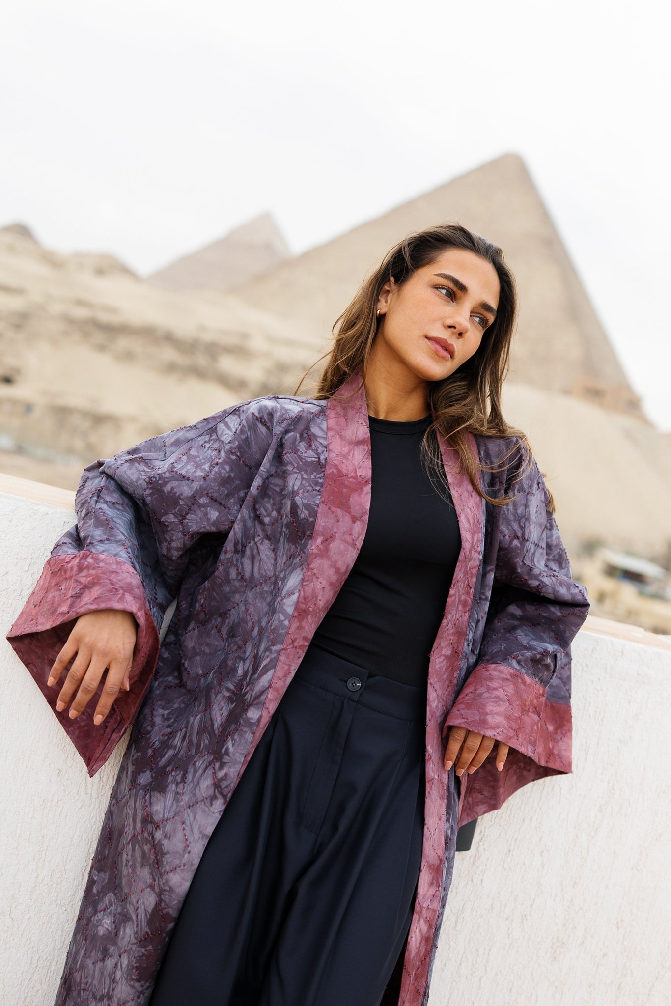 Thuraya Kaftan - Washed DarkNavyXMaroon