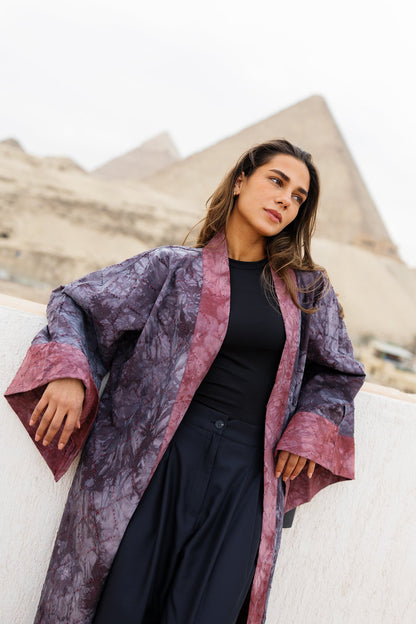 Thuraya Kaftan - Washed DarkNavyXMaroon