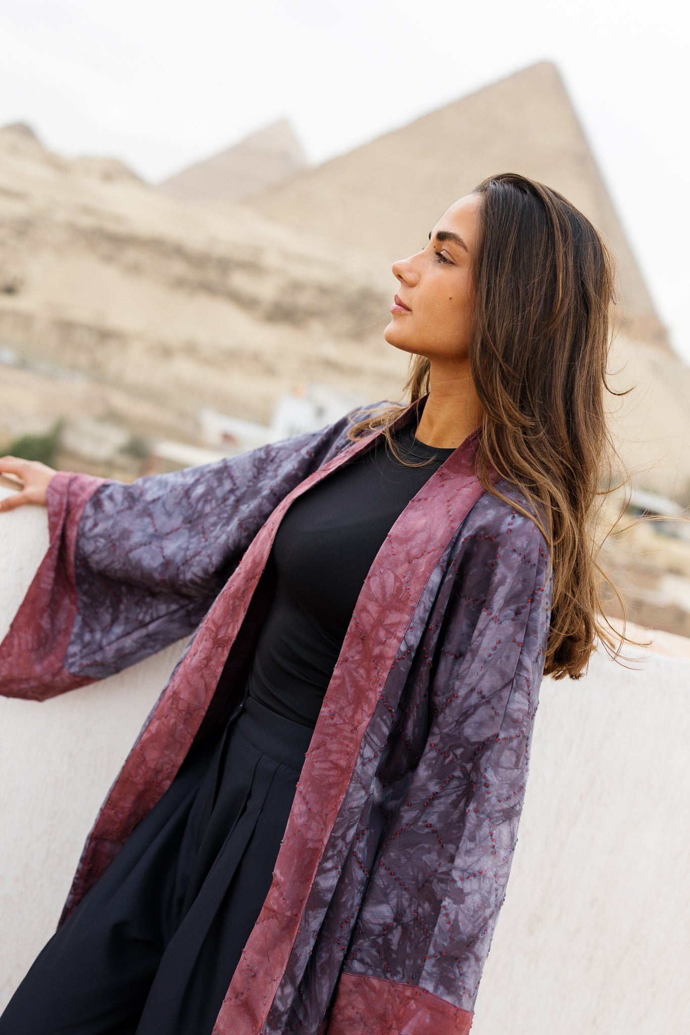 Thuraya Kaftan - Washed DarkNavyXMaroon
