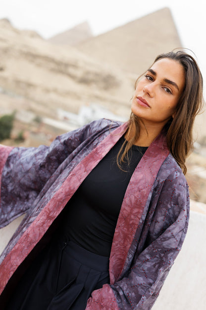 Thuraya Kaftan - Washed DarkNavyXMaroon