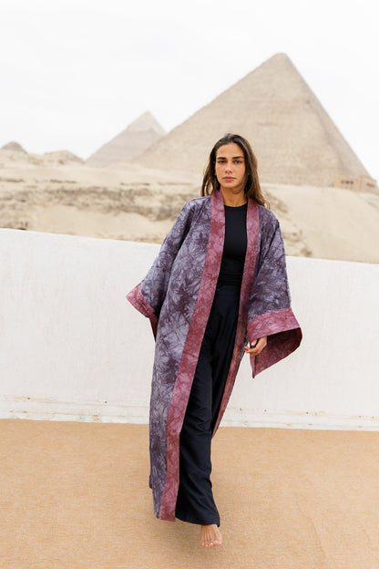 Thuraya Kaftan - Washed DarkNavyXMaroon