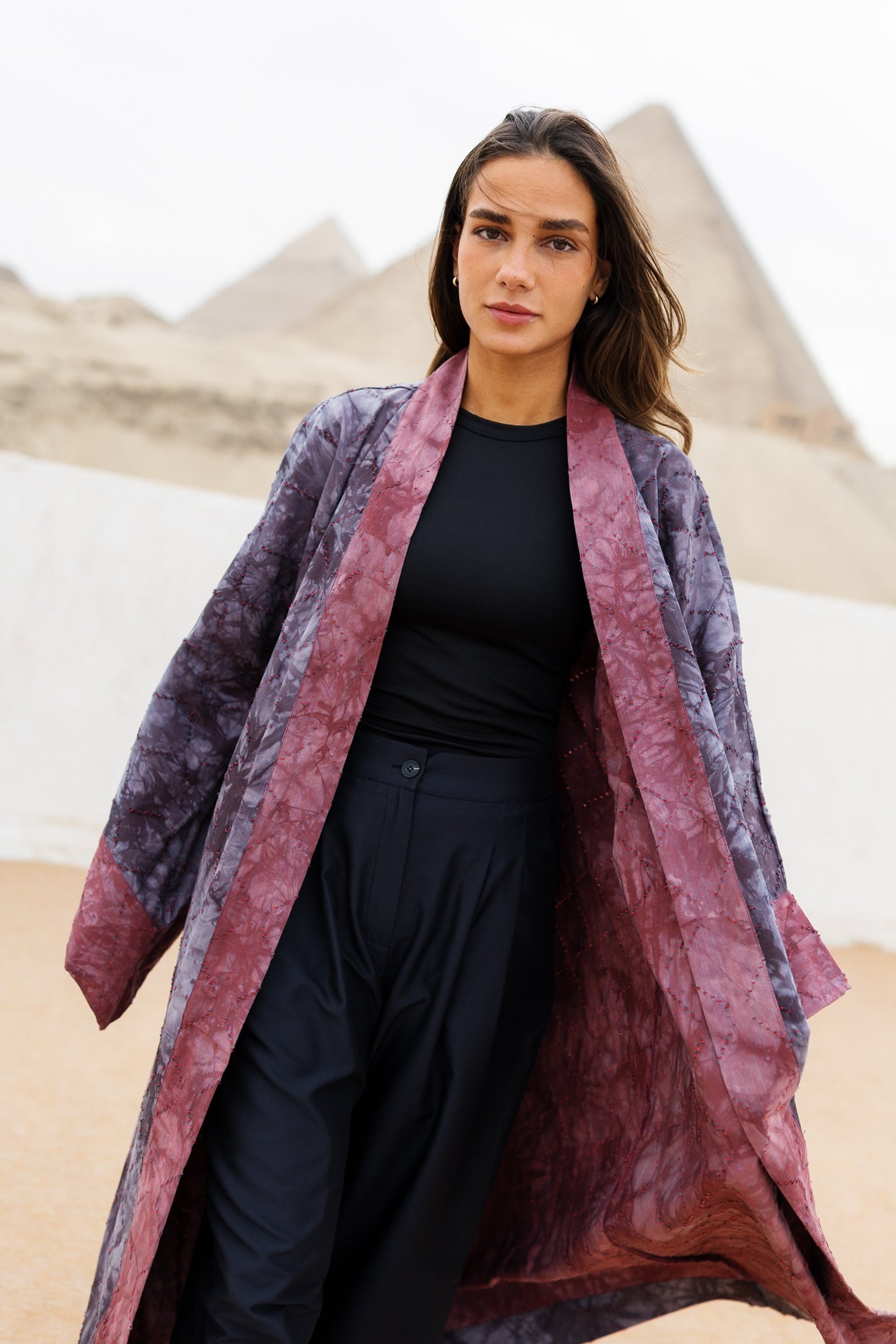 Thuraya Kaftan - Washed DarkNavyXMaroon