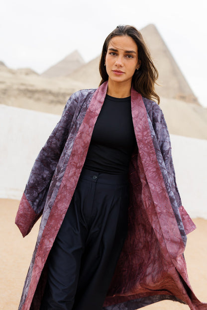 Thuraya Kaftan - Washed DarkNavyXMaroon