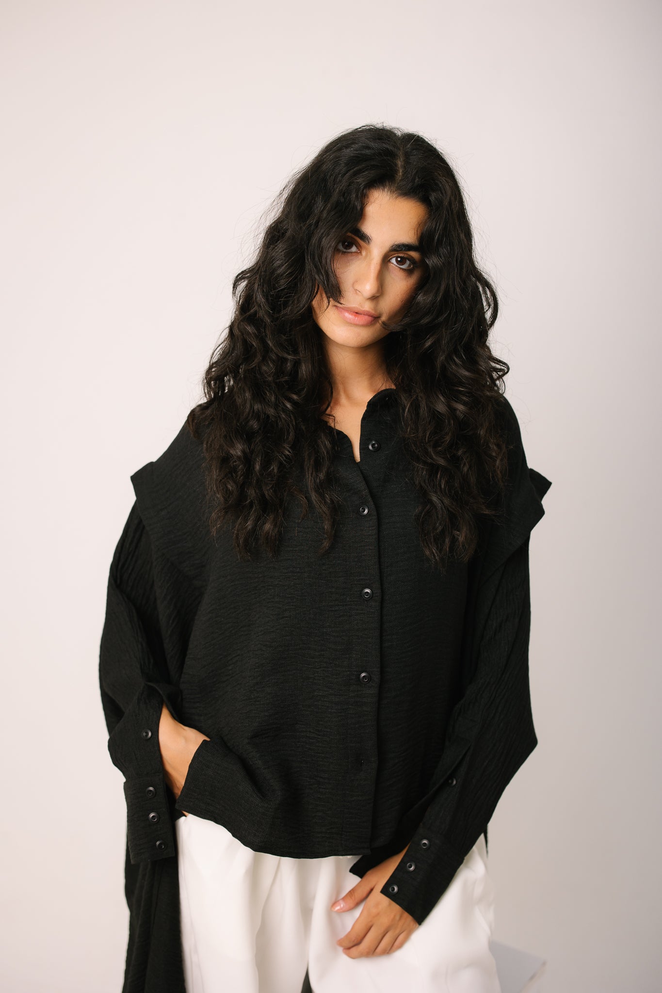 Layered Textured Shirt - Black