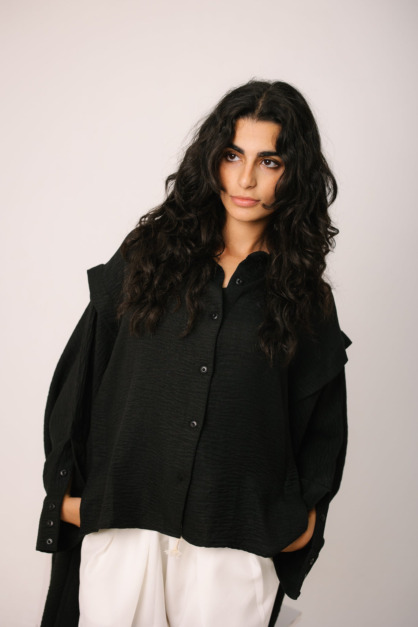 Layered Textured Shirt - Black