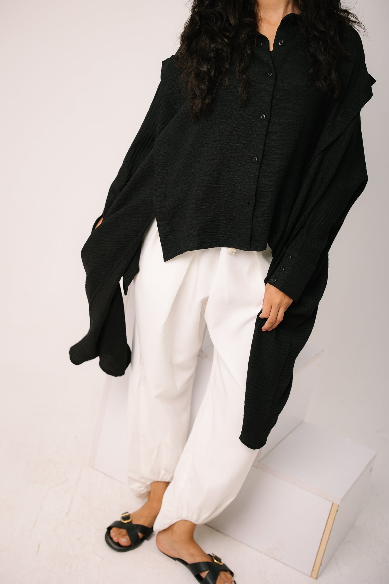 Layered Textured Shirt - Black