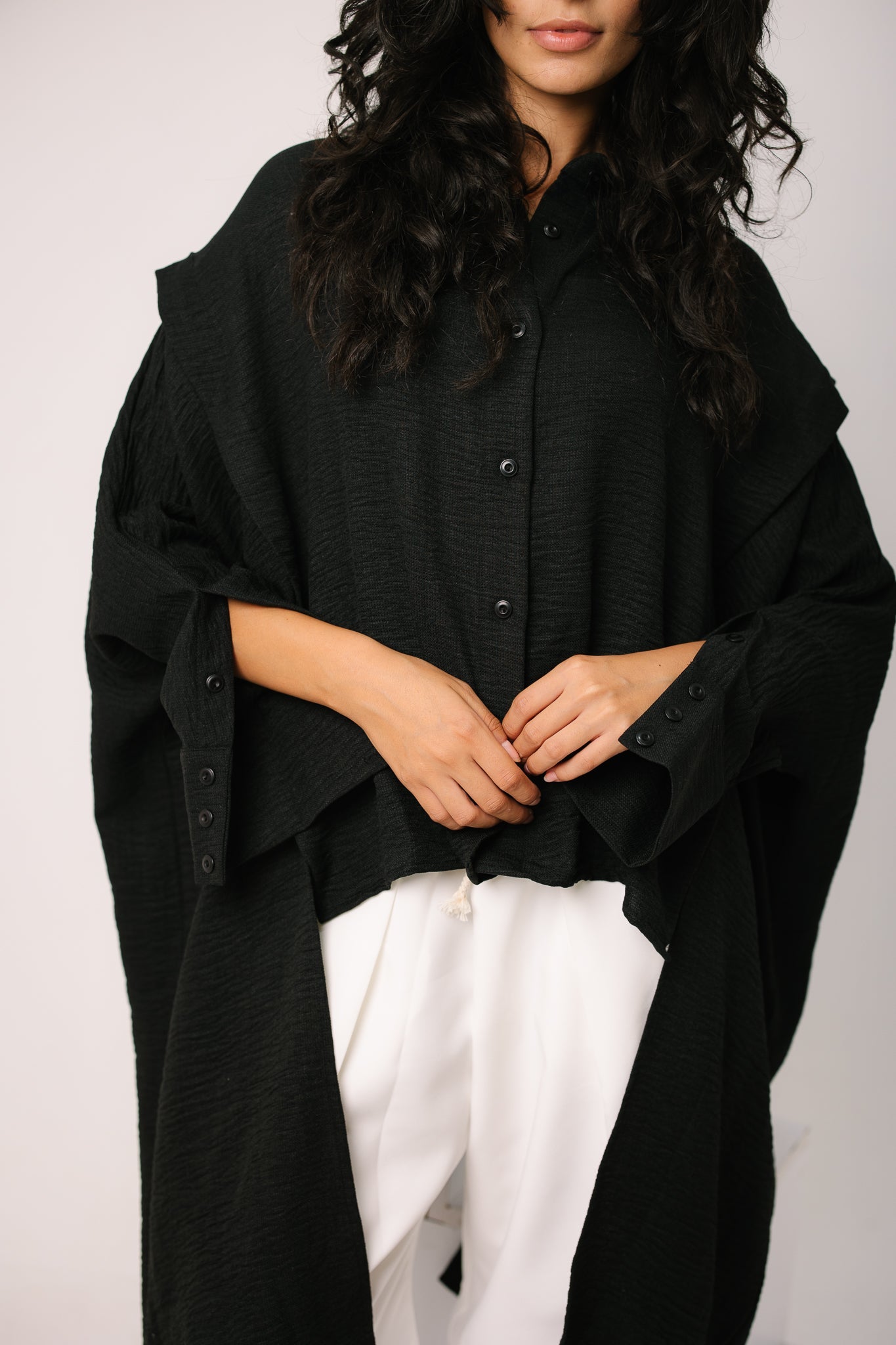 Layered Textured Shirt - Black