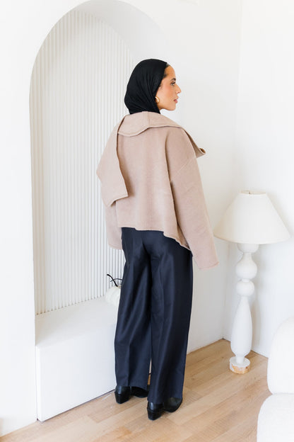 Scarfed Wool Jacket - Beige