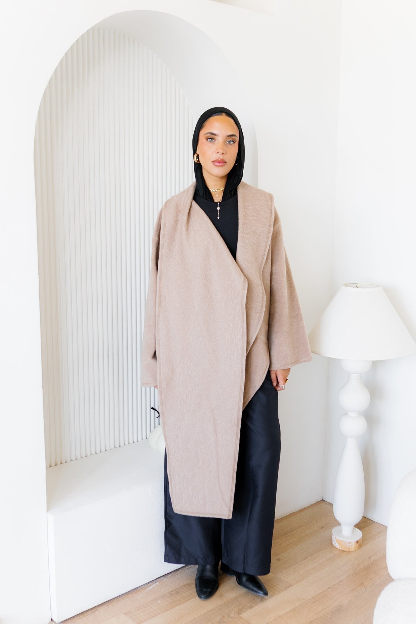 Scarfed Wool Jacket - Beige