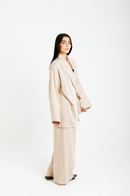 The Pinstripe Wrapped Set - Beige