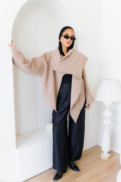 Scarfed Wool Jacket - Beige