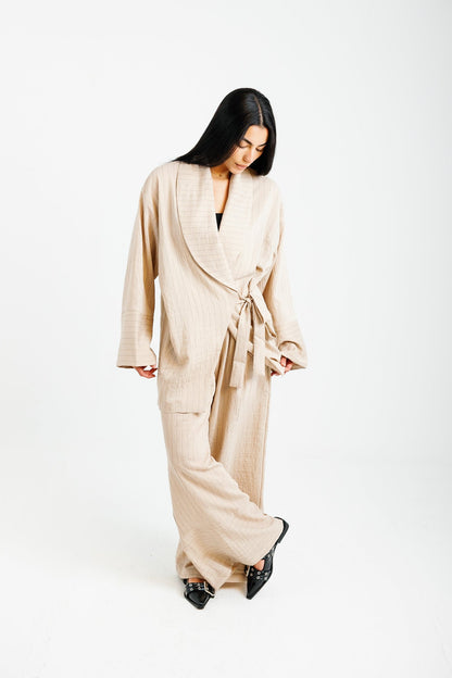 The Pinstripe Wrapped Set - Beige