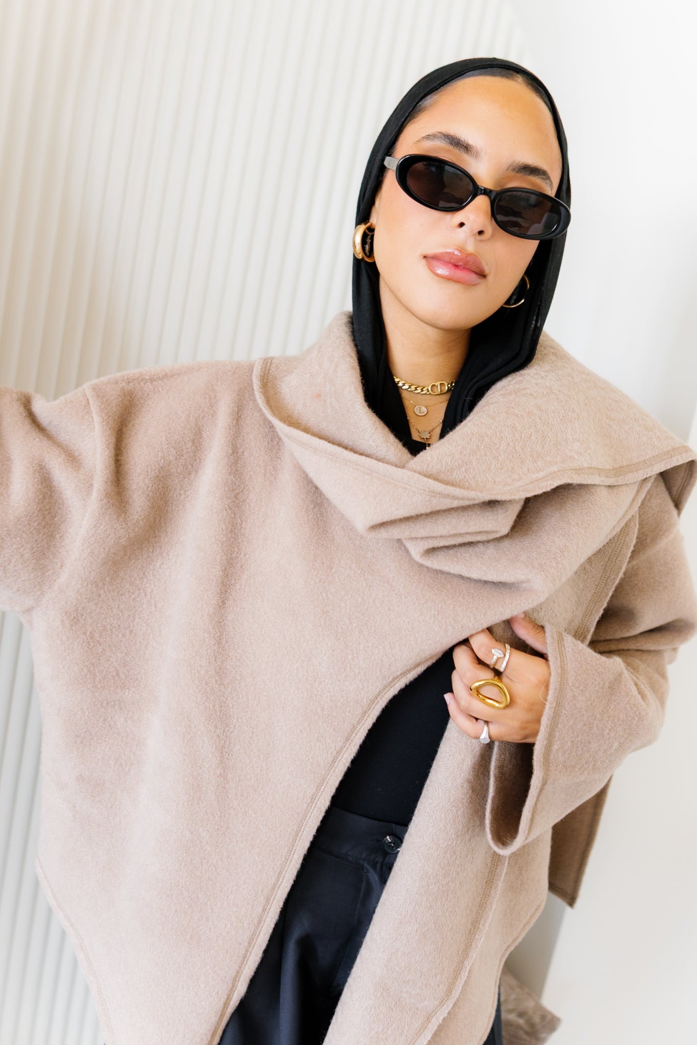 Scarfed Wool Jacket - Beige