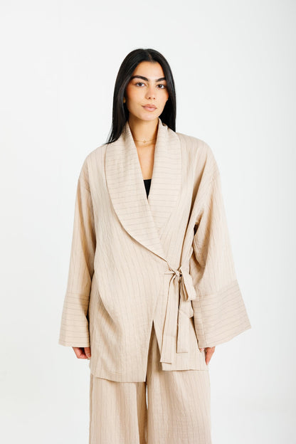 The Pinstripe Wrapped Set - Beige