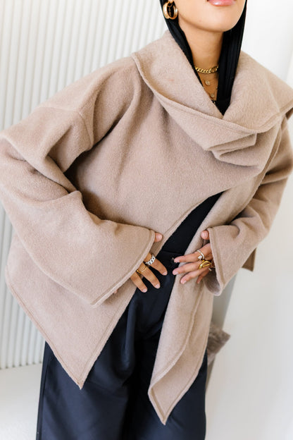 Scarfed Wool Jacket - Beige