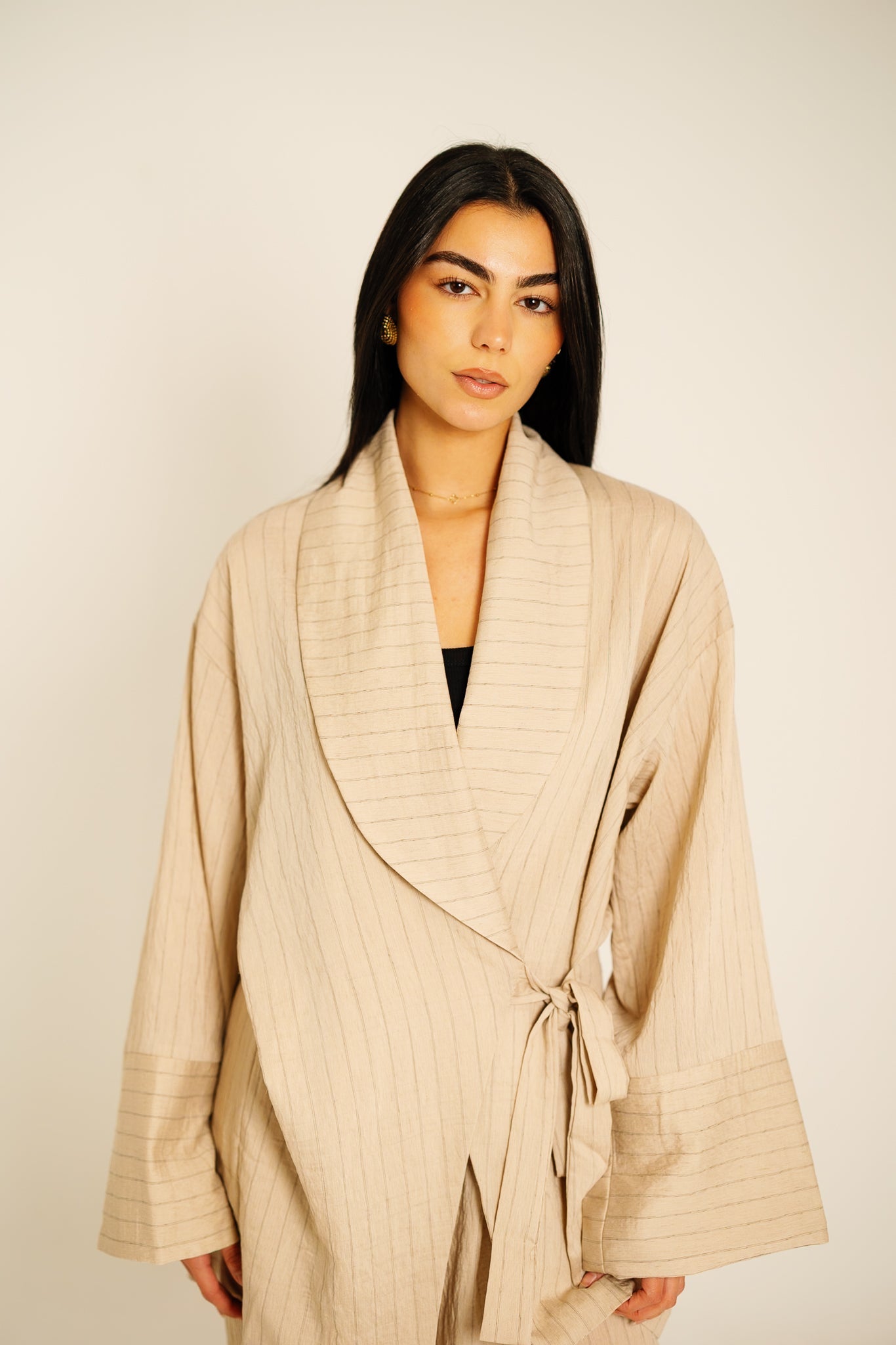 The Pinstripe Wrapped Set - Beige