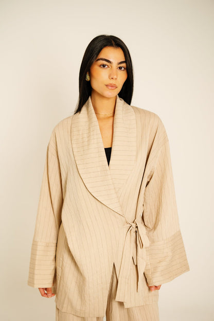 The Pinstripe Wrapped Set - Beige