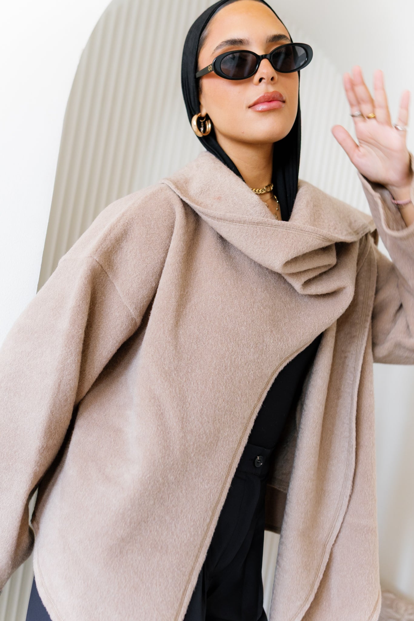 Scarfed Wool Jacket - Beige