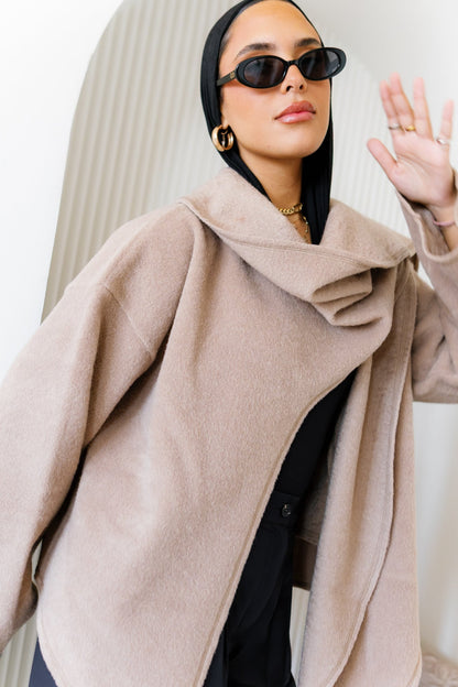 Scarfed Wool Jacket - Beige