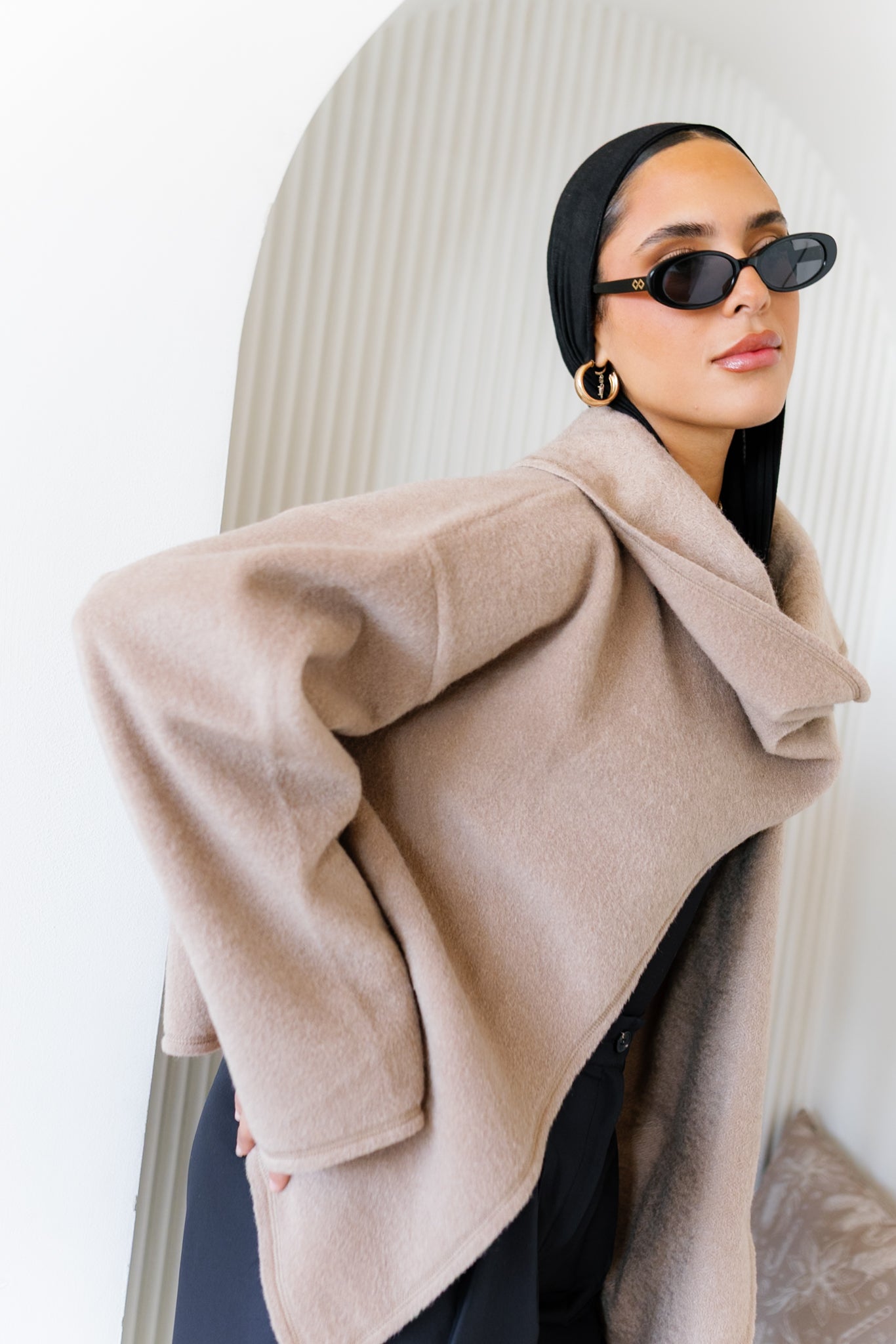 Scarfed Wool Jacket - Beige