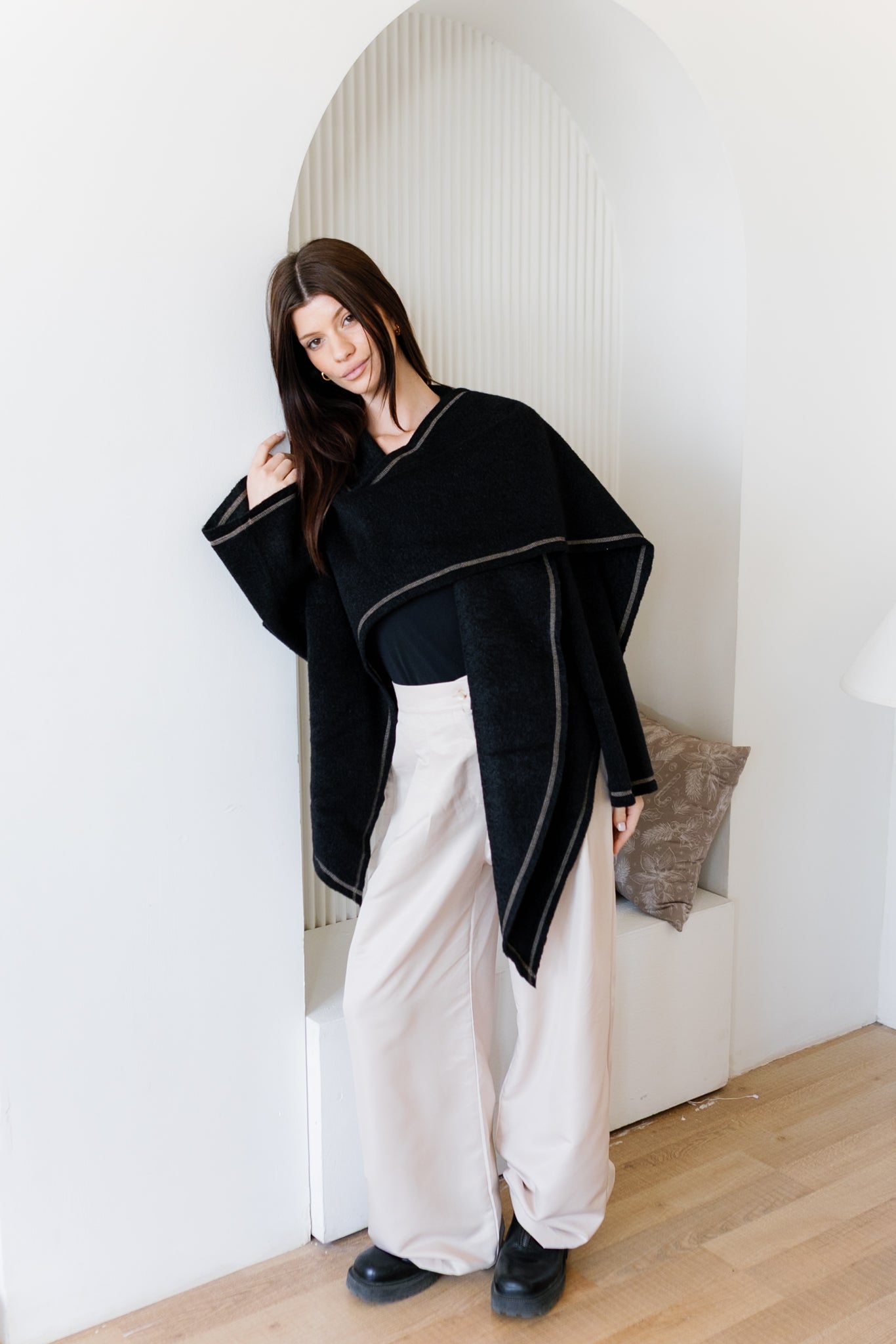 Scarfed Wool Jacket - Black