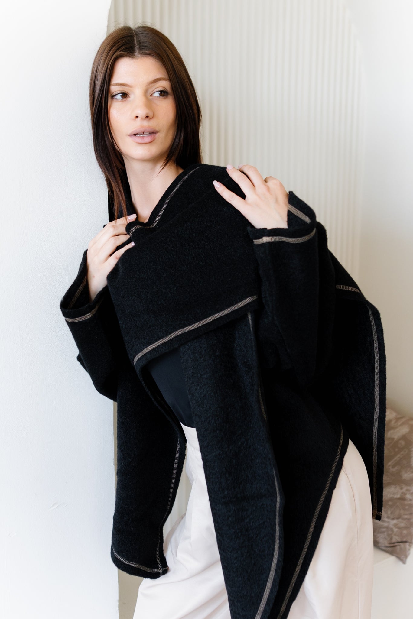 Scarfed Wool Jacket - Black